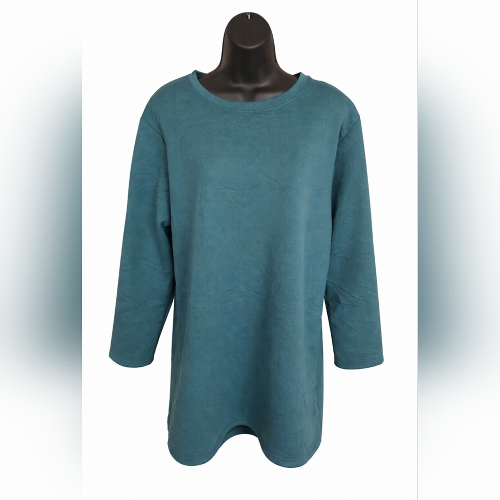 Yeokou Fleece Lined Sweatshirt Sherpa Pullover Teal Cozy Top Womens L